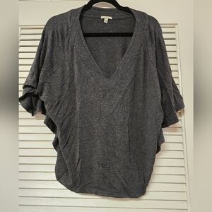 Bordeaux - Grey V-Neck Loose-Fit Bat-Wing Top